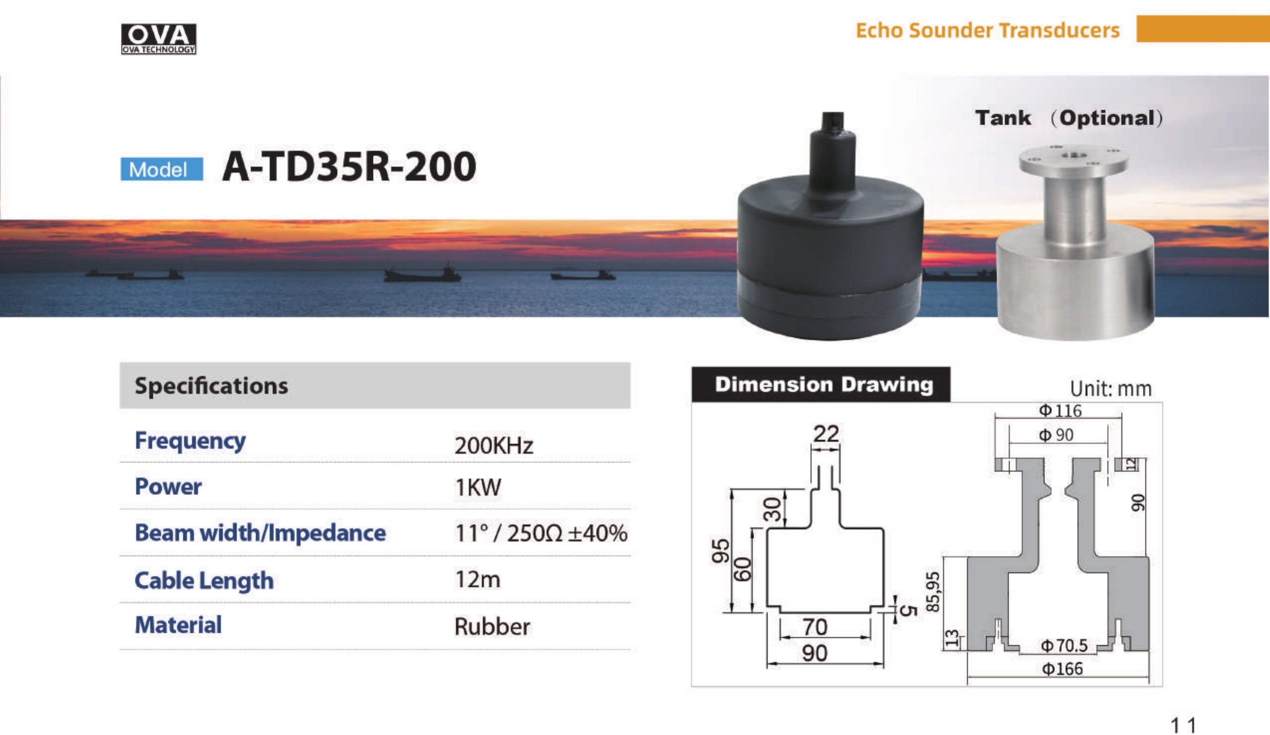OVA transducer A-TD35R-200 technical sheet