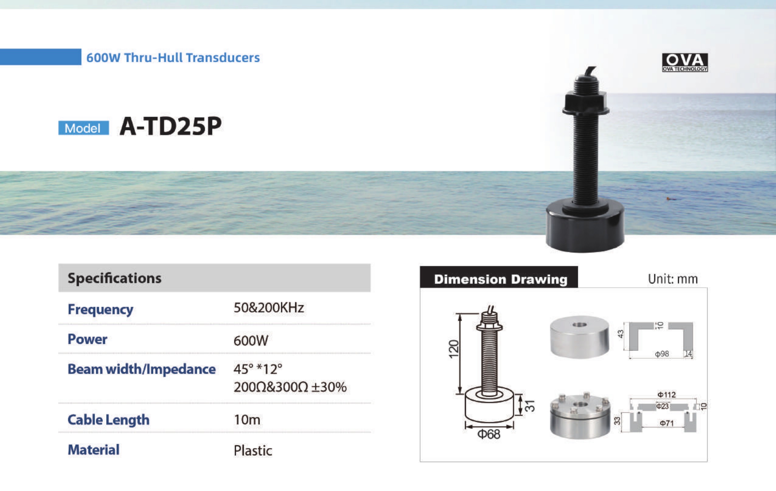OVA transducer A-TD25P technical sheet