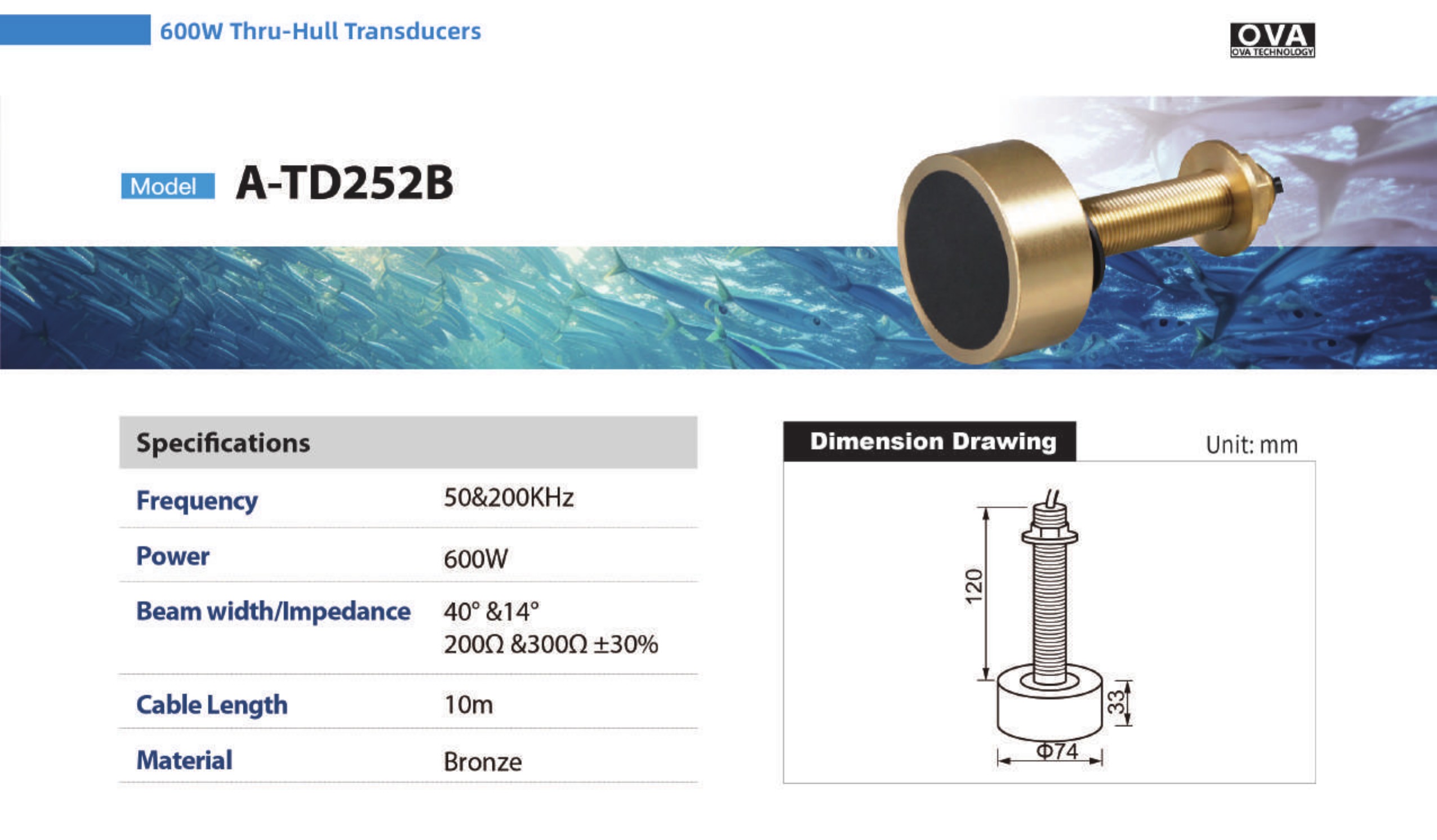 OVA transducer A-TD252B technical sheet