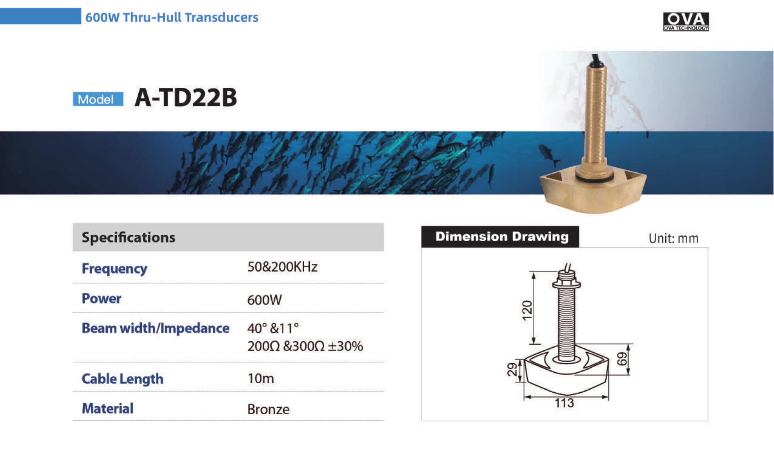 OVA transducer A-TD22B technical sheet
