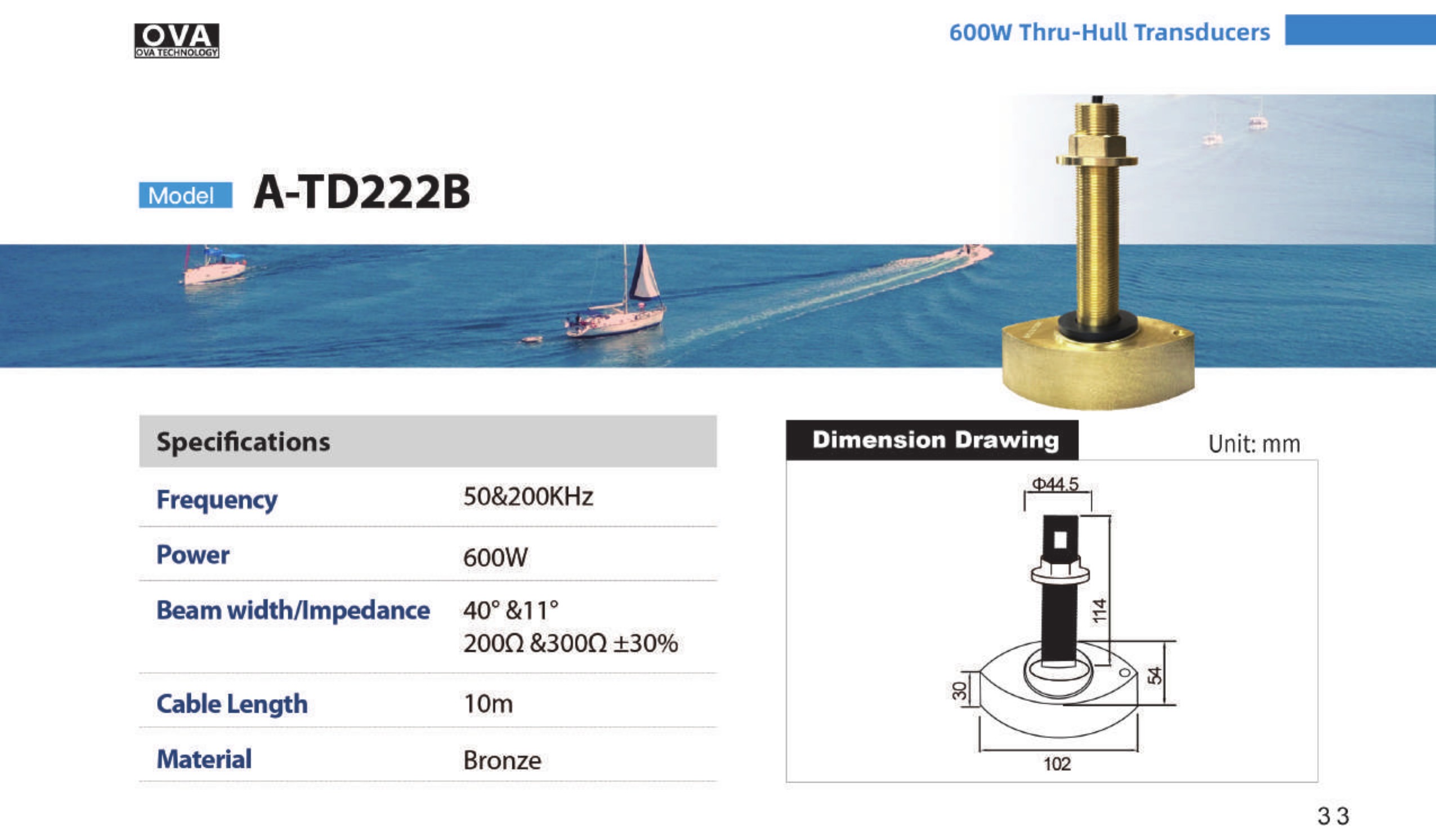 OVA transducer A-TD222B technical sheet
