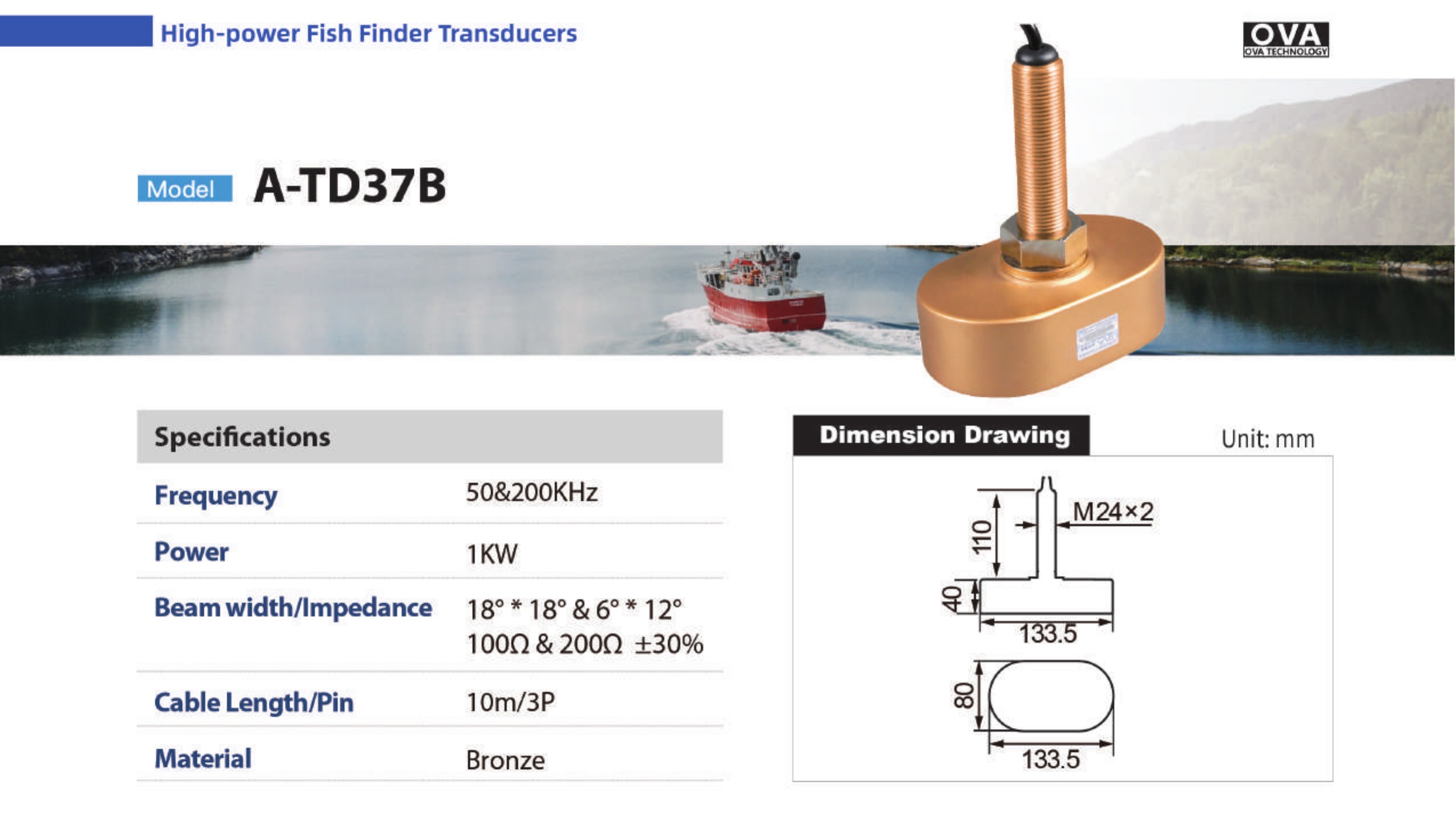 OVA transducer A-TD37B technical sheet